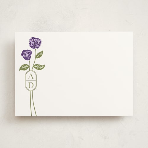 This is a pansy personalized stationery thank you cards with standard by Jessica Yeo called cottage flowers printing on signature in 5x7
