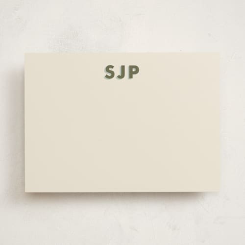 This is a olive personalized stationery thank you cards with standard by Ellen Schlegelmilch called shadowed printing on signature in 5x7