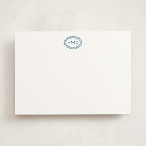 This is a cerulean personalized stationery thank you cards with standard by Olivia Raufman called ellipse monogram printing on signature in 5x7