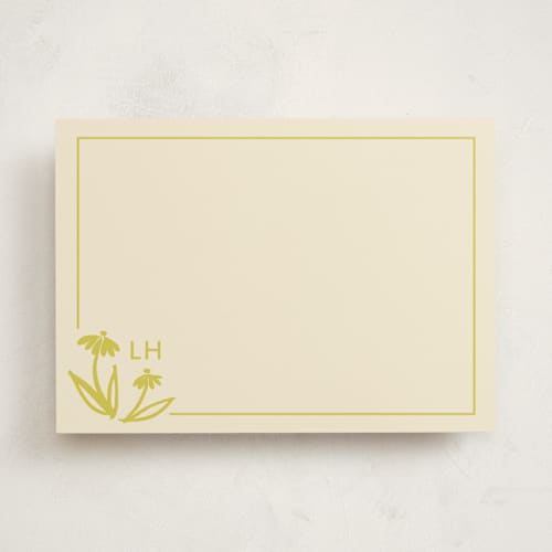 This is a citrine personalized stationery thank you cards with standard by Tracy Schifeling called hand-painted floral initials printing on signature in 5x7