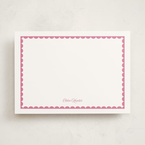 This is a hibiscus personalized stationery thank you cards with standard by Alexandra Cohn called scalloped trim printing on signature in 5x7