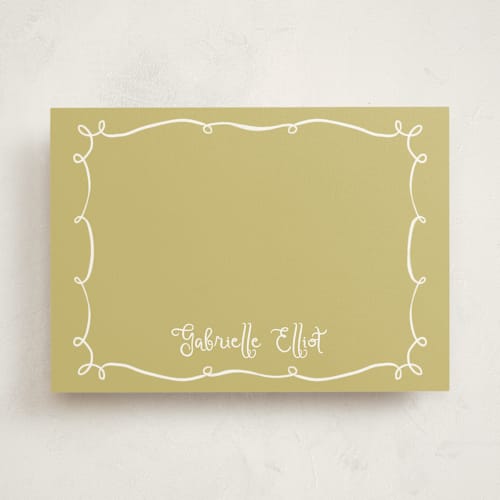 This is a chartreuse personalized stationery thank you cards with standard by Tamara Hilje called vine printing on signature in 5x7