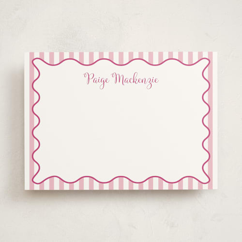 This is a bubblegum personalized stationery thank you cards with standard by Meredith Collie called stripes & squiggles printing on signature in 5x7