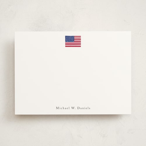 This is a parchment personalized stationery thank you cards with standard by Jennifer Lew called american flag printing on signature in 5x7