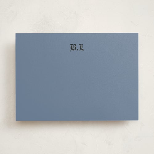 This is a slate personalized stationery thank you cards with standard by Helena Vitto called blackletter printing on signature in 5x7