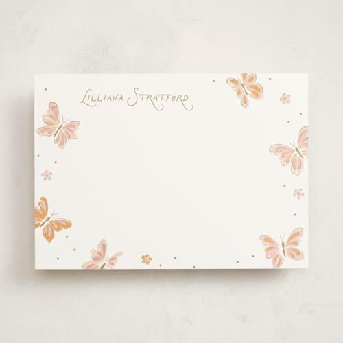 This is a flutter personalized stationery thank you cards with standard by Erin German called butterflies printing on signature in 5x7