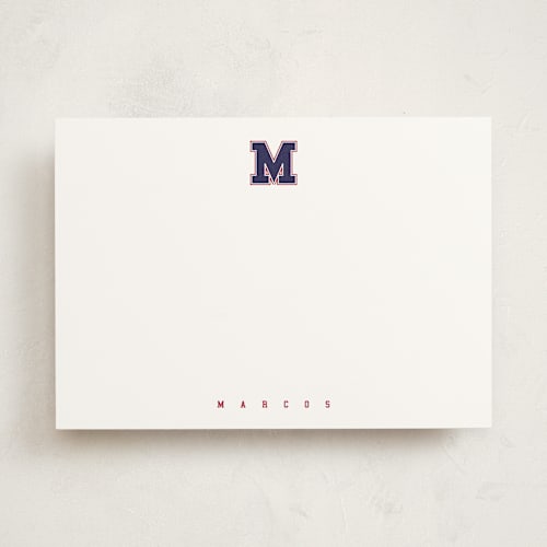 This is a patriot personalized stationery thank you cards with standard by Kamala Nahas called varsity printing on signature in 5x7