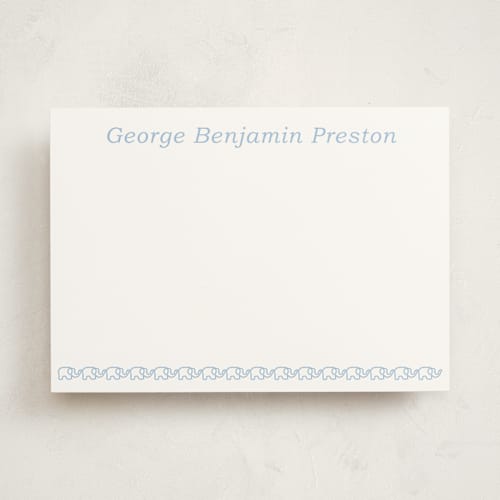 This is a bluebell personalized stationery thank you cards with standard by Megan Davis called petite elephant printing on signature in 5x7