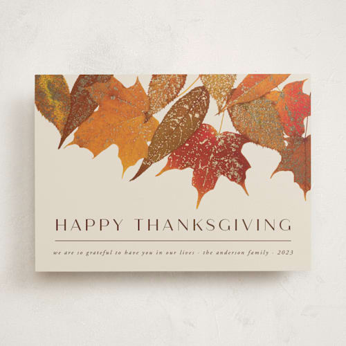 This is a spice thanksgiving cards invitations with foil pressed by Heather Schertzer called gilded autumn leaves printing on signature in standard