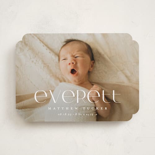 This is a linen birth announcements with standard by Erica Krystek called modern name printing on recycled smooth signature in standard