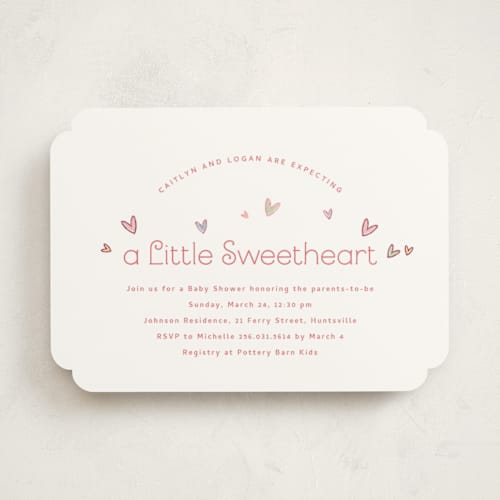 This is a candy foil stamped baby shower invitations with foil pressed by letterfix called little sweetheart printing on signature in standard