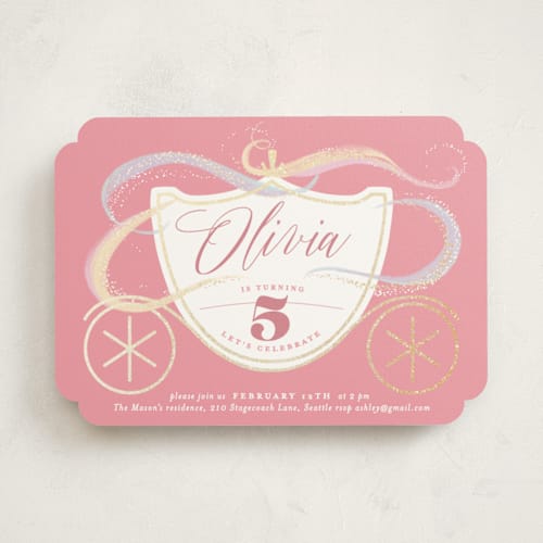This is a candy kids birthday invitations with foil pressed by Rebecca Durflinger called shimmering princess printing on signature in standard