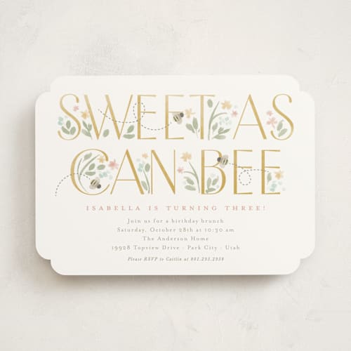 This is a linen kids birthday invitations with standard by Robert and Stella called sweet as can bee printing on signature in standard
