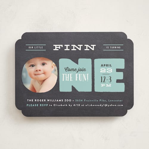 This is a sea glass kids birthday invitations with standard by Jennifer Wick called peek a boo printing on signature in standard