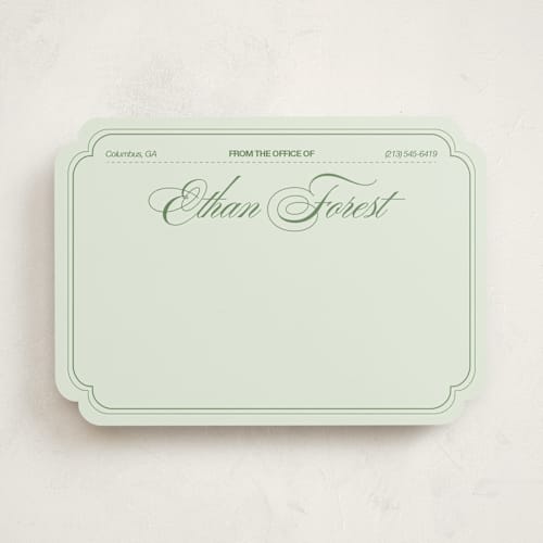 This is a sage personalized stationery thank you cards with standard by Abby Fabrizio called from the office vintage printing on signature in 5x7