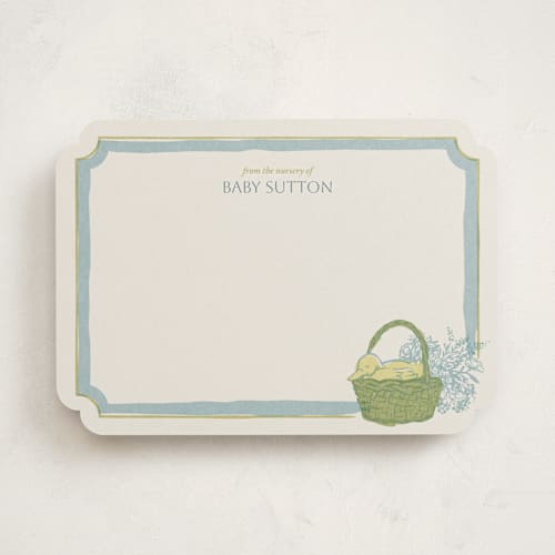 This is a puddle personalized stationery thank you cards with standard by Laura Leigh Davis called sleepy duck printing on signature in 5x7