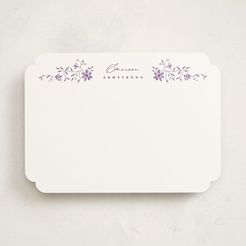 This is a violet personalized stationery thank you cards with standard by Susan Zinader called posies printing on signature in 5x7