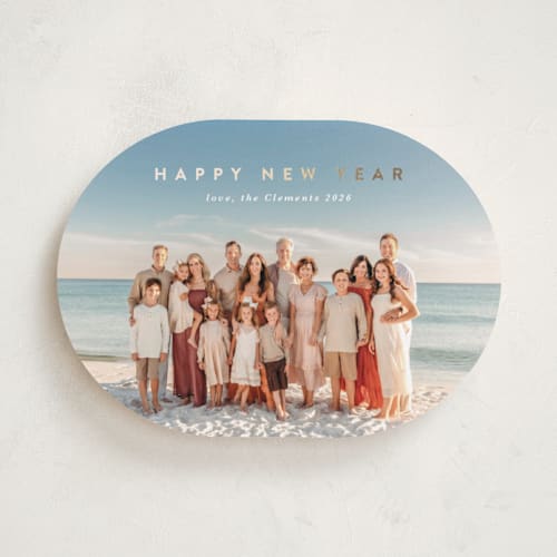 This is a snow foil pressed holiday cards with foil pressed by Lucrecia Caporale called minimal style printing on recycled smooth signature in standard