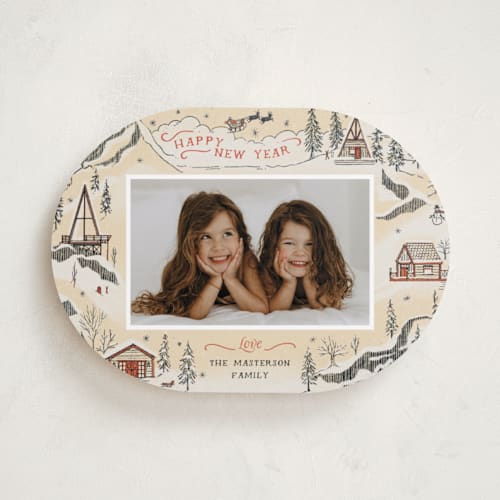 This is a eggnog holiday photo cards with standard by Becky Nimoy called snow and ivory winter scene printing on recycled smooth signature in standard