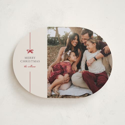 This is a poinsettia holiday photo cards with standard by Pixel and Hank called bow printing on recycled smooth signature in standard