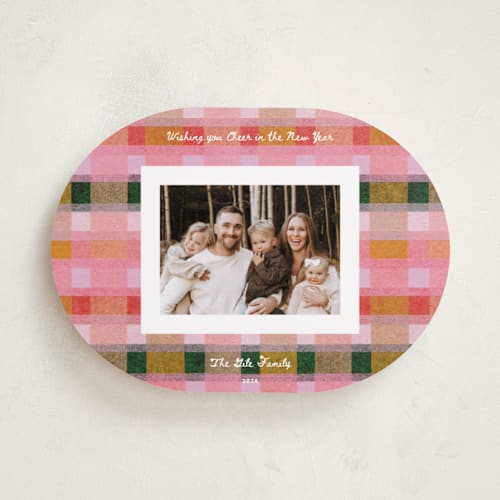 This is a fruitcake holiday photo cards with standard by Carrie Moradi called festive checked plaid printing on recycled smooth signature in standard