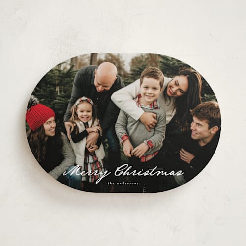 This is a snow holiday photo cards with standard by Ashley Iwafuchi called merriest wishes printing on recycled smooth signature in standard