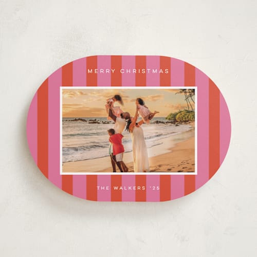 This is a strawberry holiday photo cards with standard by Morgan Kendall called cabana printing on recycled smooth signature in standard