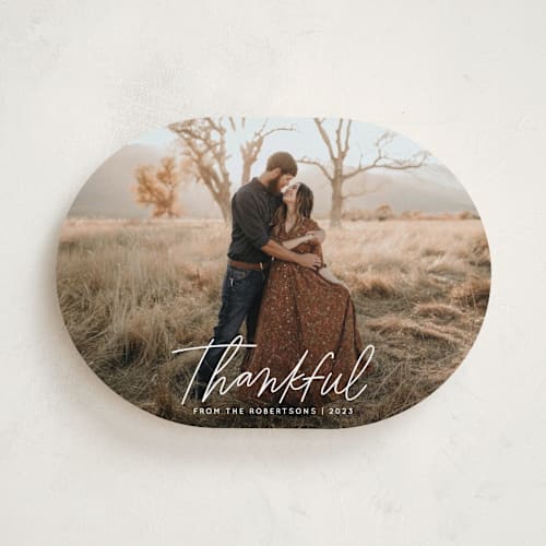 This is a cloud thanksgiving cards invitations with standard by Kristen Magee called scripty thankful printing on recycled smooth signature in standard