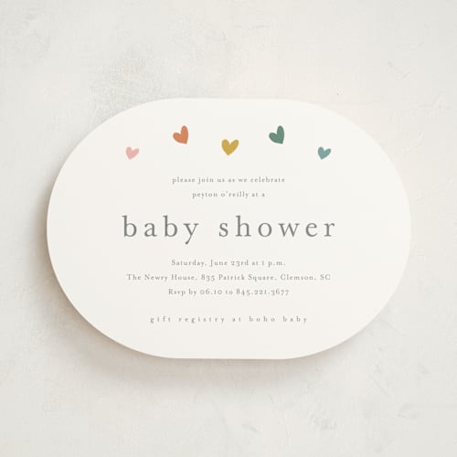 This is a hearts rainbow baby shower invitations with standard by Stacey Meacham called tiny hearts printing on signature in standard