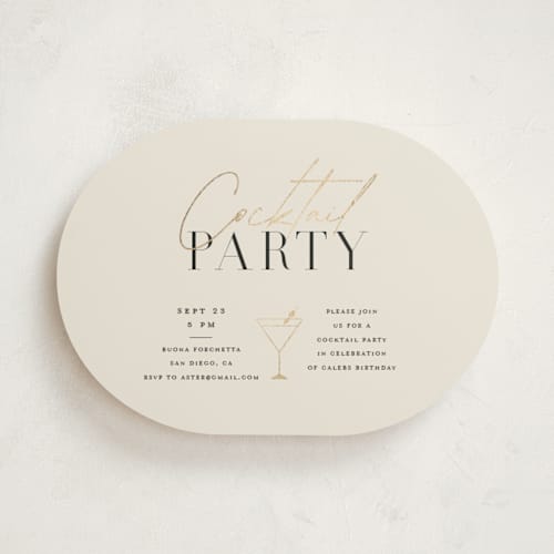 This is a champagne holiday party invitations with foil pressed by Summer Winkelman called chic printing on signature in standard