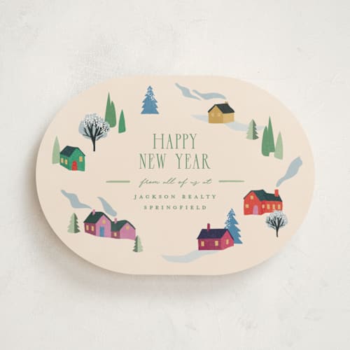This is a sugar plum business holiday cards with standard by Julie Murray called neighborhood printing on signature in standard