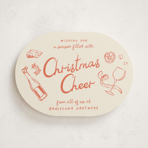 This is a persimmon business holiday cards with standard by Megan Davis called gourmet cheers printing on signature in standard