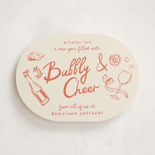 This is a persimmon business holiday cards with standard by Megan Davis called gourmet cheers printing on signature in standard