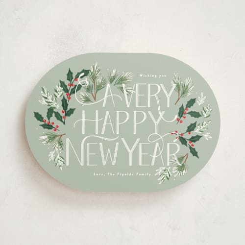 This is a mint non photo holiday cards with standard by Rebecca Durflinger called a very merry christmas botanicals printing on signature in standard