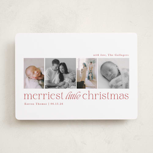 This is a cranberry babys first christmas with standard by Sarah Brown called little merriest printing on recycled smooth signature in standard