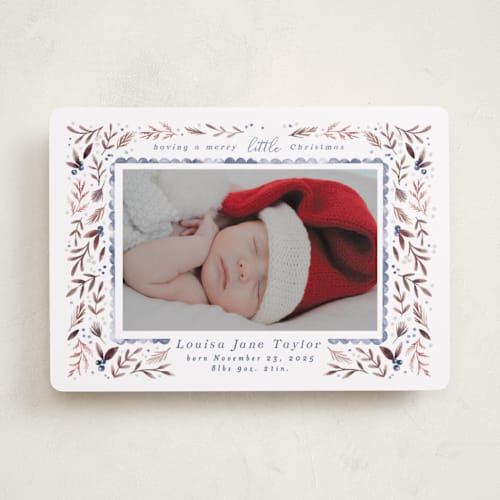 This is a navy babys first christmas with standard by Alethea and Ruth called merry little christmas greenery printing on recycled smooth signature in standard