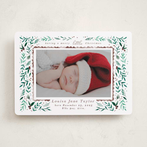 This is a wine babys first christmas with standard by Alethea and Ruth called merry little christmas greenery printing on recycled smooth signature in standard