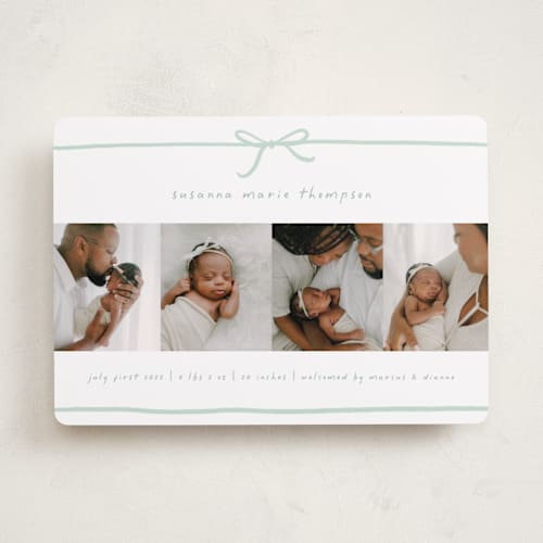 This is a mint birth announcements with standard by Erin L. Wilson called gift printing on smooth signature in standard