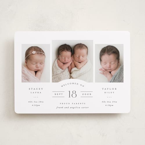 This is a slate birth announcements with standard by Hooray Creative called twinsies printing on smooth signature in standard