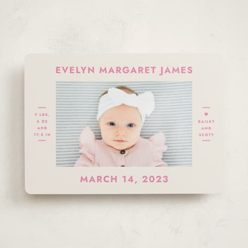 This is a peony birth announcements with standard by Megan Davis called present perfect printing on smooth signature in standard
