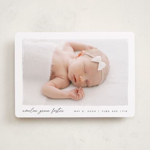 This is a snow birth announcements with standard by Pixel and Hank called edgy printing on smooth signature in standard