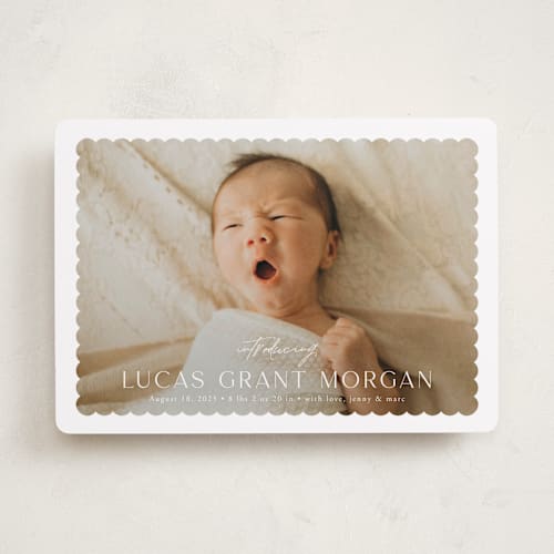 This is a icing birth announcements with standard by Yaling Hou Suzuki called first glimpse printing on recycled smooth signature in standard