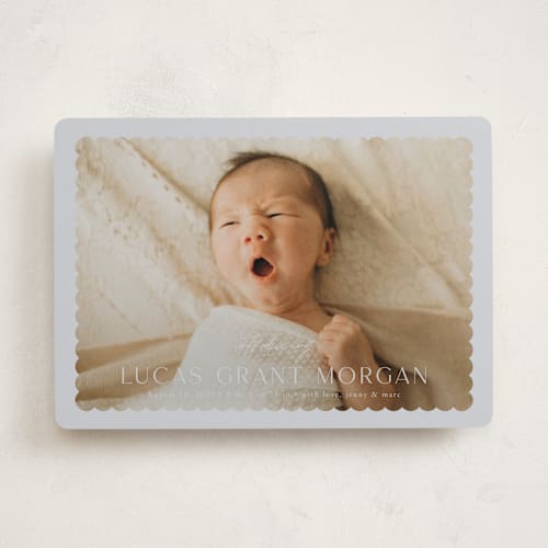 This is a fog birth announcements with standard by Yaling Hou Suzuki called first glimpse printing on recycled smooth signature in standard