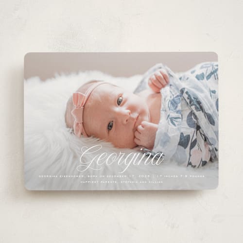 This is a marshmallow birth announcements with standard by chocomocacino called cupcake printing on smooth signature in standard