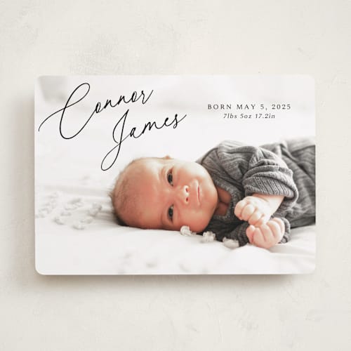 This is a obsidian birth announcements with standard by Kaydi Bishop called on the horizon printing on smooth signature in standard