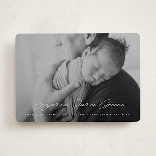 This is a sage birth announcements with standard by Bethan called handwriting printing on recycled smooth signature in standard