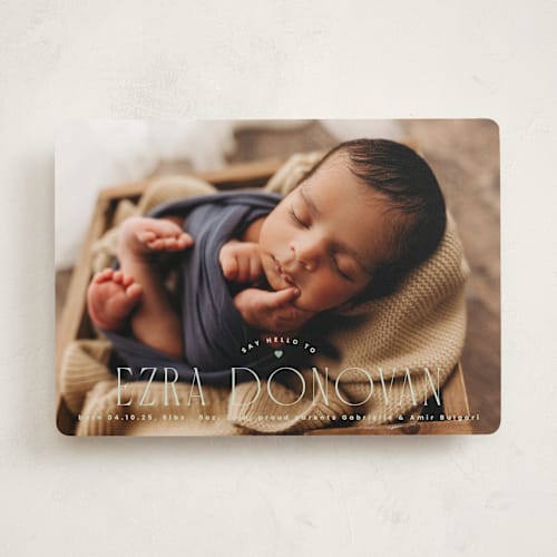 This is a caterpillar birth announcements with standard by Corinne Malesic called little heart printing on recycled smooth signature in standard