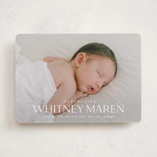 This is a cloud birth announcements with standard by Carolyn MacLaren called baby classic printing on smooth signature in standard