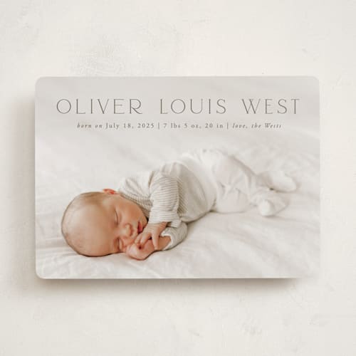 This is a fog birth announcements with standard by Julia Hall called our hearts printing on smooth signature in standard