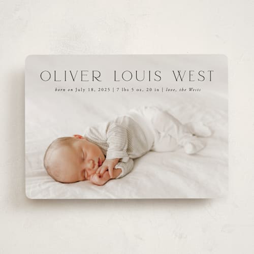This is a obsidian birth announcements with standard by Julia Hall called our hearts printing on smooth signature in standard